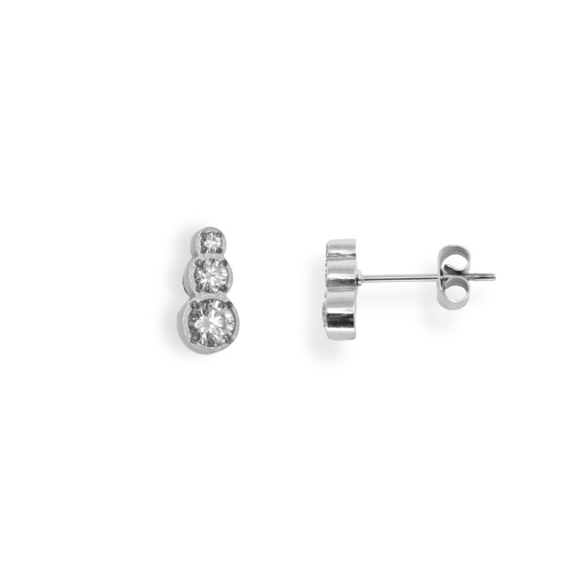 Puces trois zircons rond acier inox