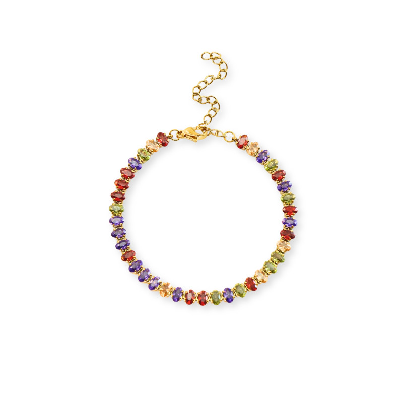 Bracelet zircons ovales multicolore acier doré