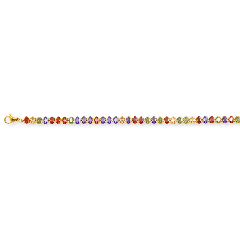 Bracelet zircons ovales multicolore acier doré