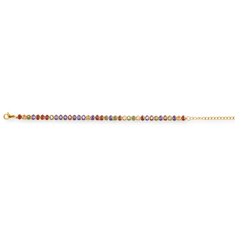 Bracelet zircons ovales multicolore acier doré