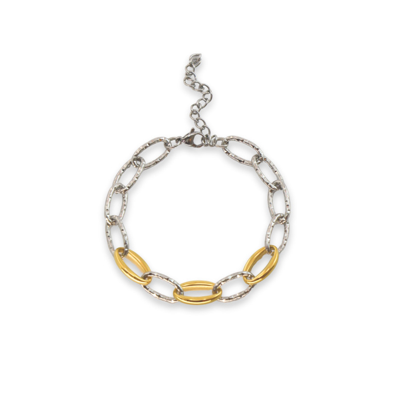 Bracelet ovales martelé bicolore - acier