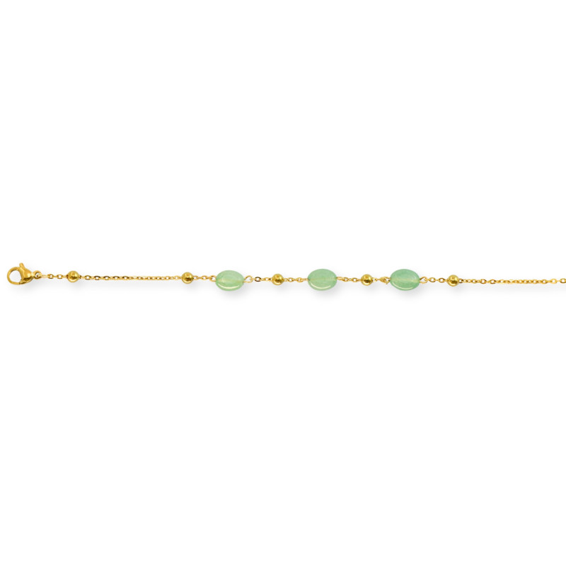 Bracelet trois aventurine ovales acier doré