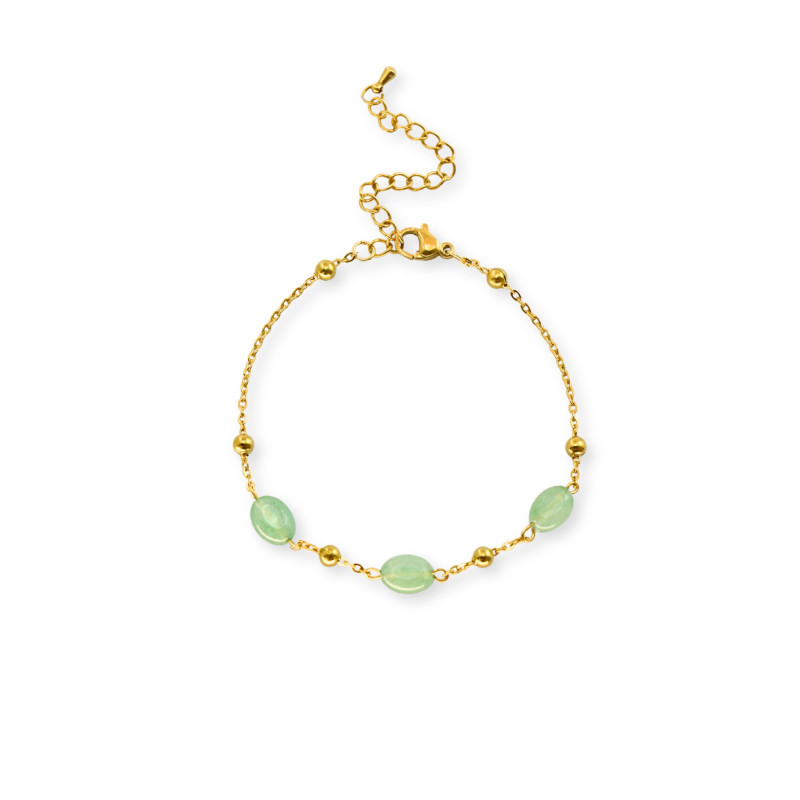 Bracelet trois aventurine ovales acier doré
