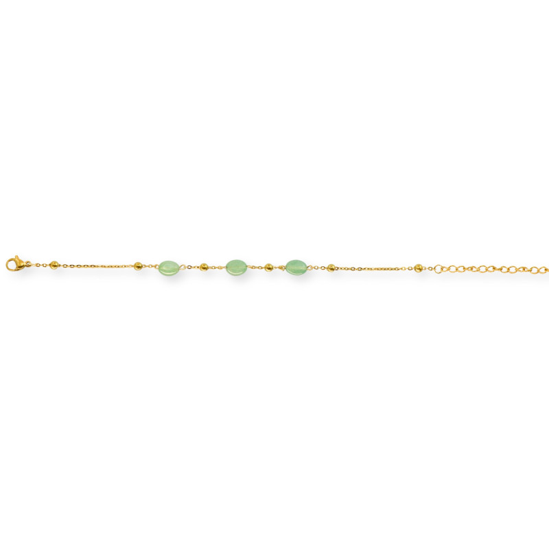 Bracelet trois aventurine ovales acier doré