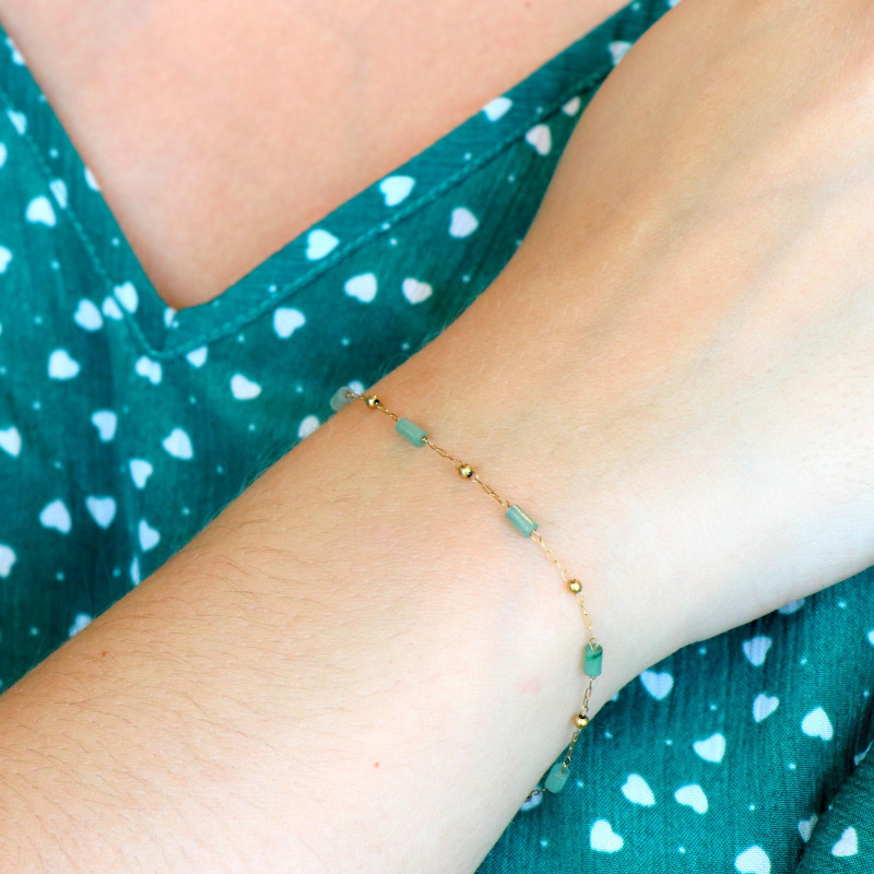 Bracelet chaine rect aventurine acier doré