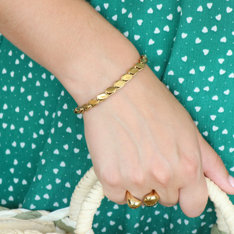 Bracelet maille épis acier doré