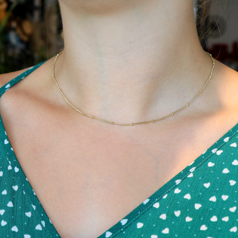 Collier fin chaîne boule acier doré