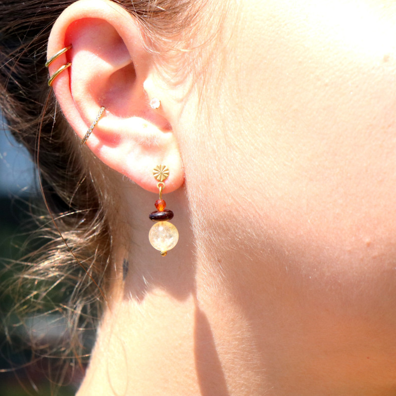 Boucles enfilades citrine et grenat