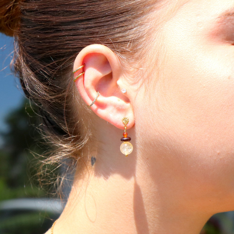 Boucles enfilades citrine et grenat