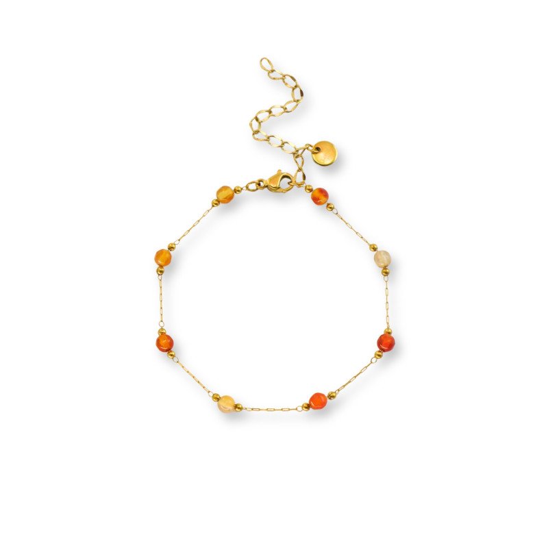Bracelet chaîne sphères cornaline - acier doré