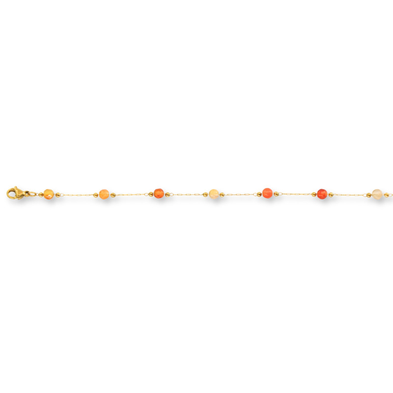 Bracelet chaîne sphères cornaline - acier doré