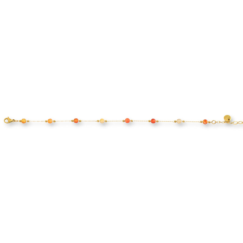 Bracelet chaîne sphères cornaline - acier doré