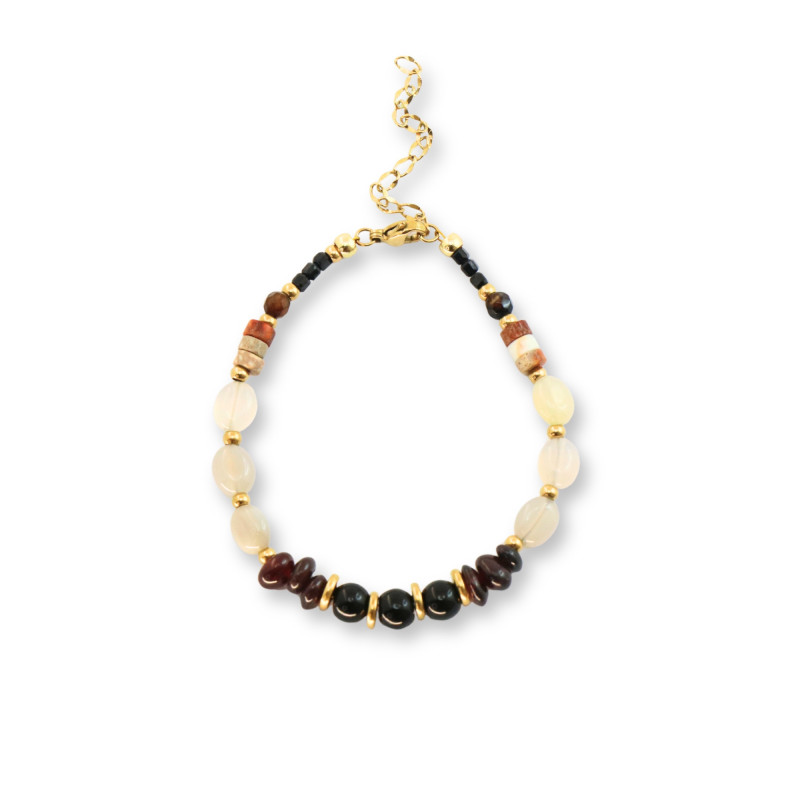 Bracelet onyx, grenat et pierre de lune