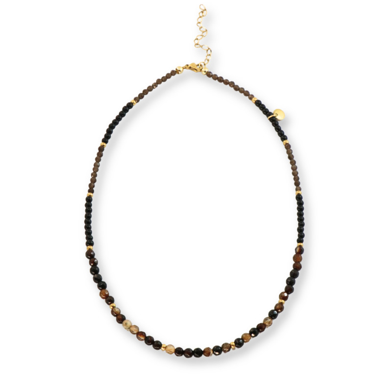 Collier perles onyx et agates marron