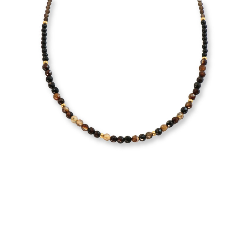 Collier perles onyx et agates marron