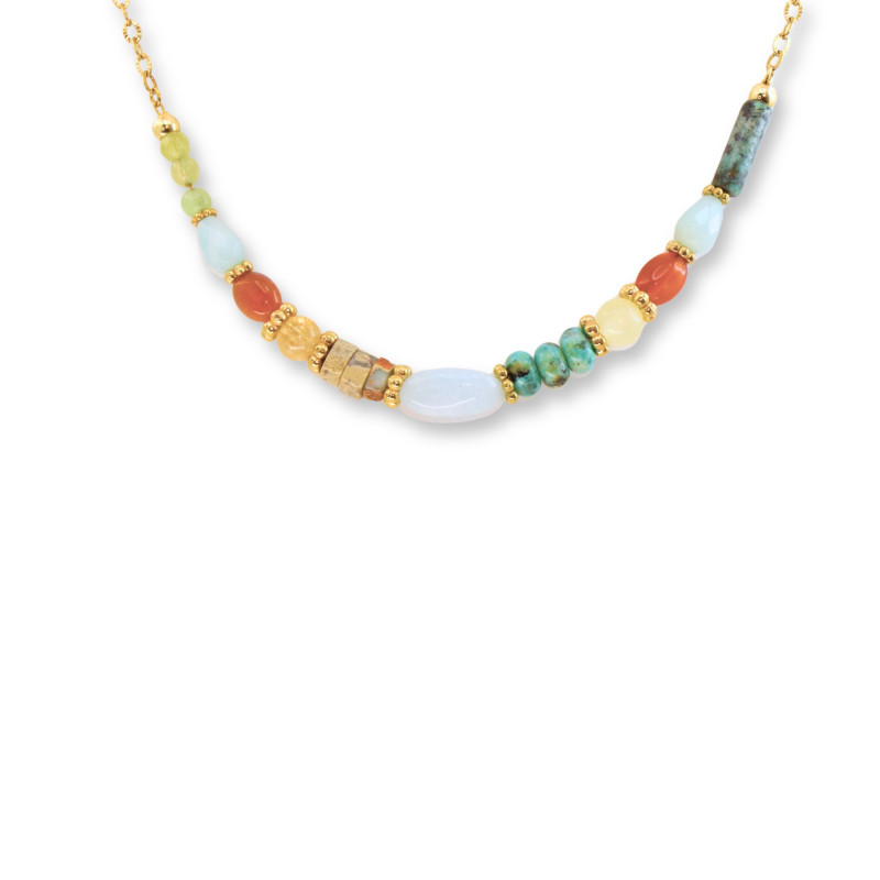 Collier amazonite, cornaline et turq.afric