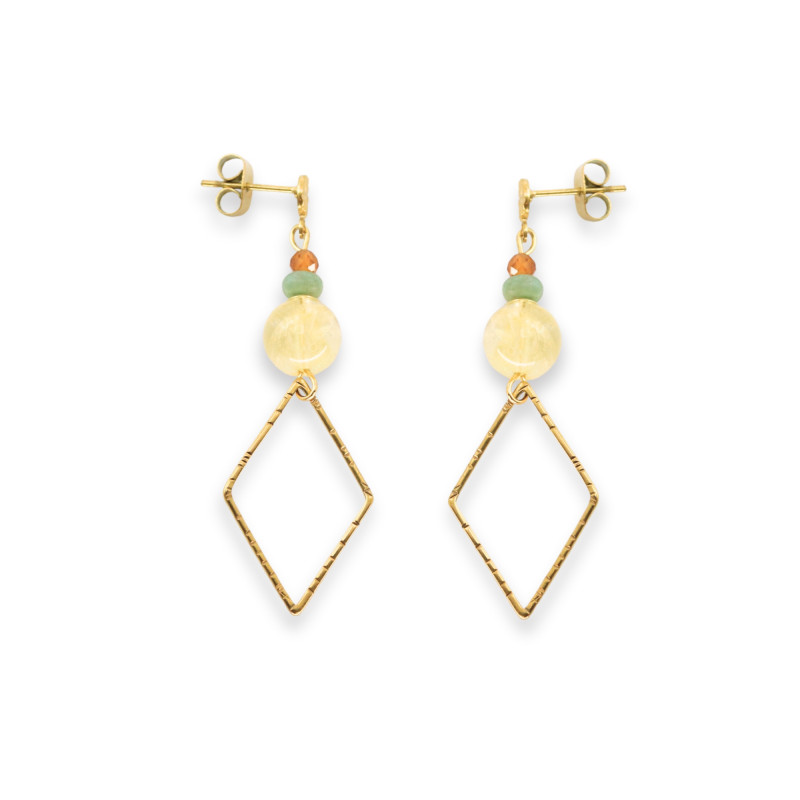 Boucles losanges citrine et turquoise africaine