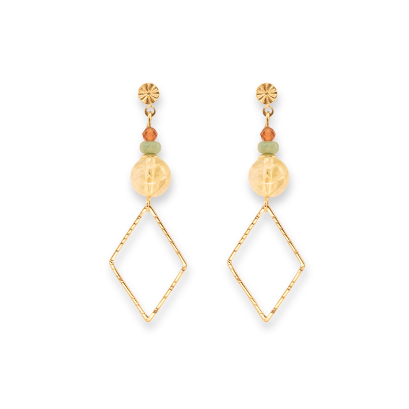 Boucles losanges citrine et turquoise africaine