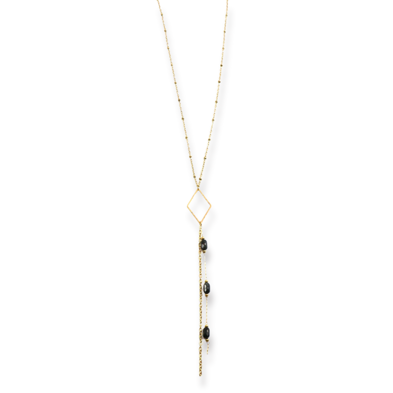 Collier long losange goutte onyx