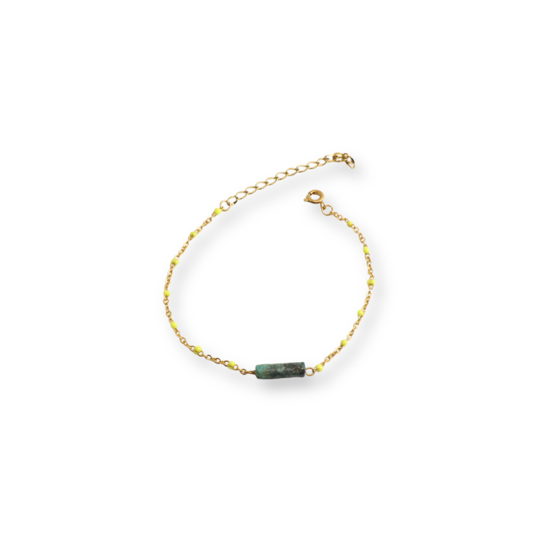 Bracelet chaîne émaillée jaune + turq afri