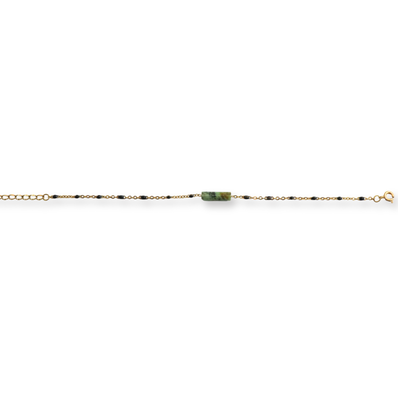 Bracelet chaîne émaillée noir + turquoise africaine