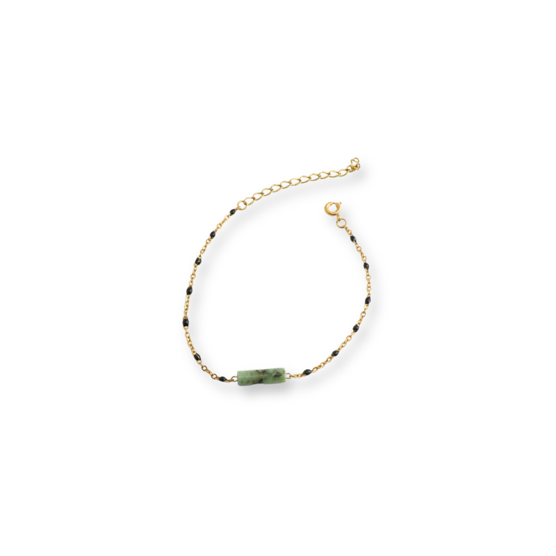 Bracelet chaîne émaillée noir + turquoise africaine