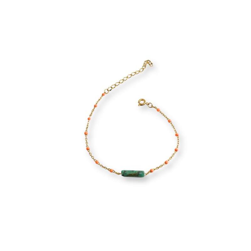 Bracelet chaîne émaillée orange + turquoise africaine