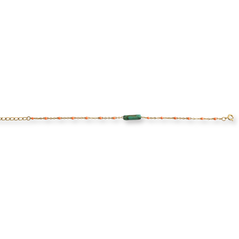 Bracelet chaîne émaillée orange + turquoise africaine