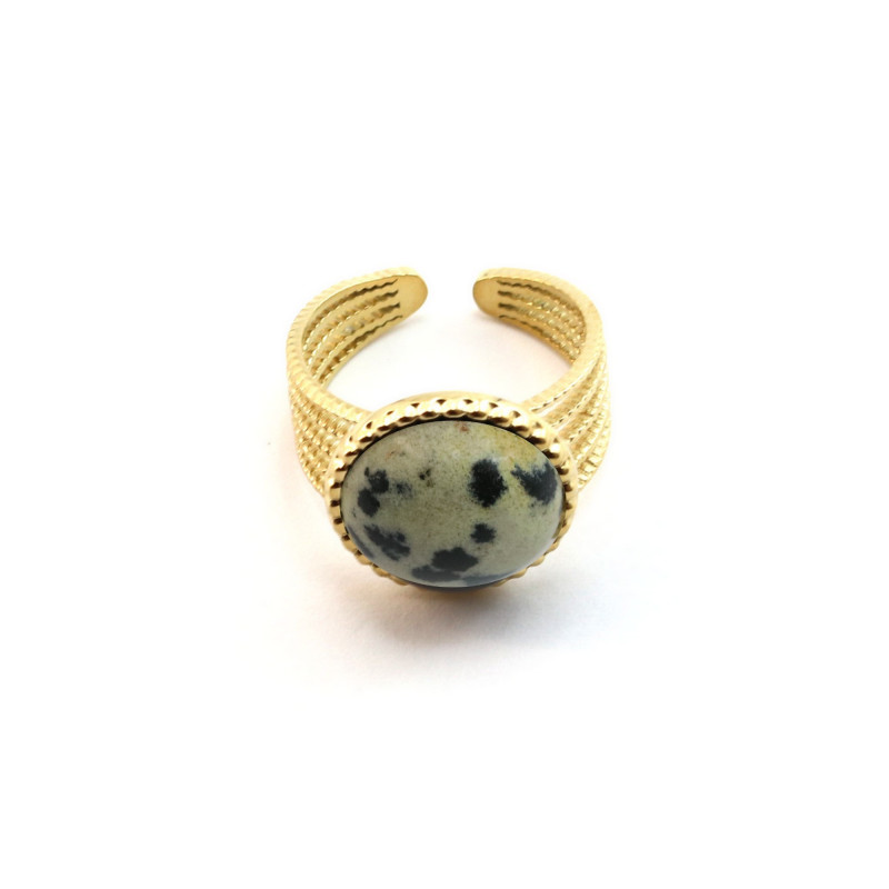 Bague ronde ethnique acier doré Lamparci
