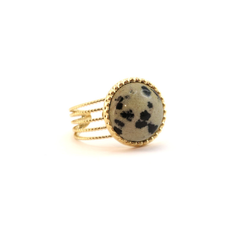 Bague ronde ethnique acier doré Lamparci