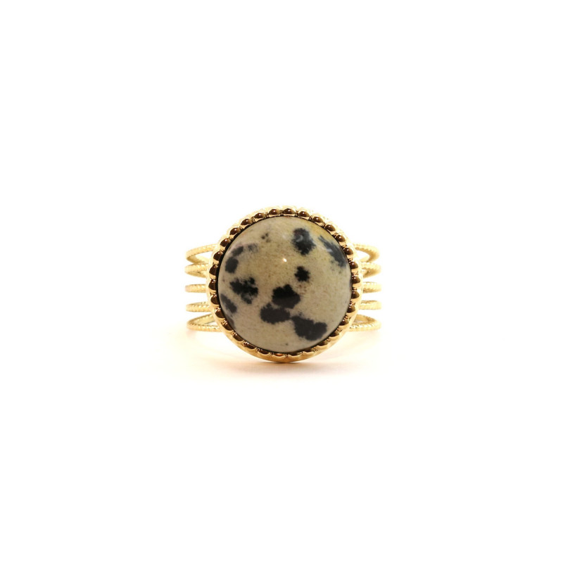 Bague ronde ethnique acier doré Lamparci