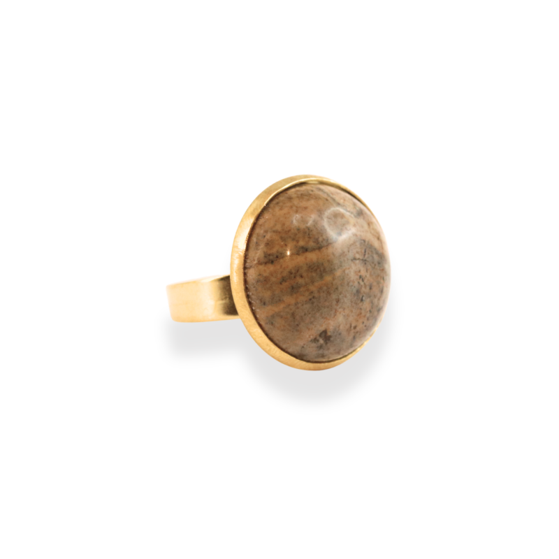 Bague ronde jaspe acier doré