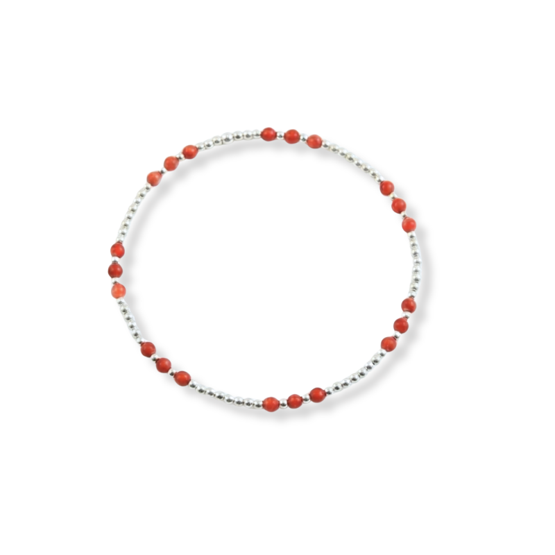 Bracelet perles rouges - Argent