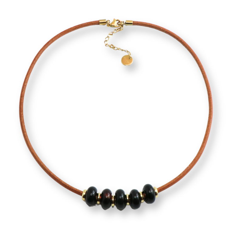 Collier 5 perles agate noire