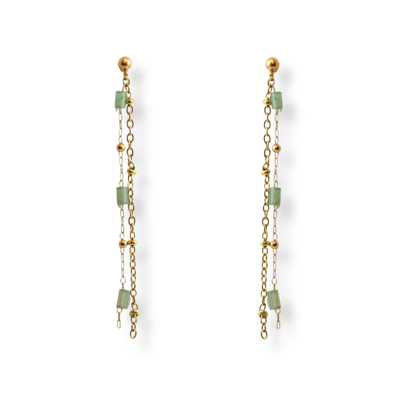 Boucles d'oreilles chaînes pendantes aventurine