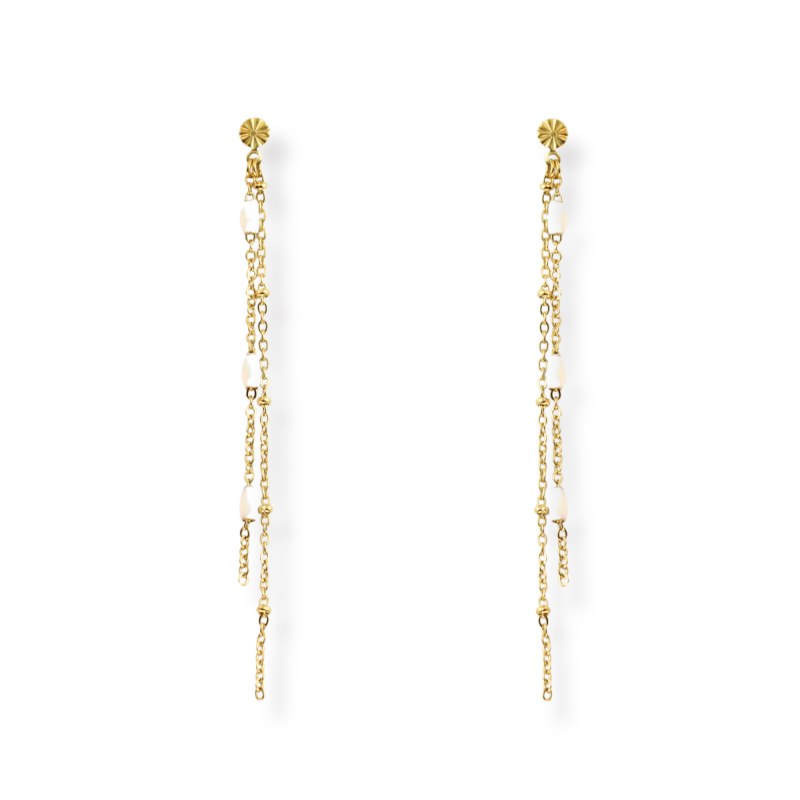 Clous double chaînes pendantes nacre