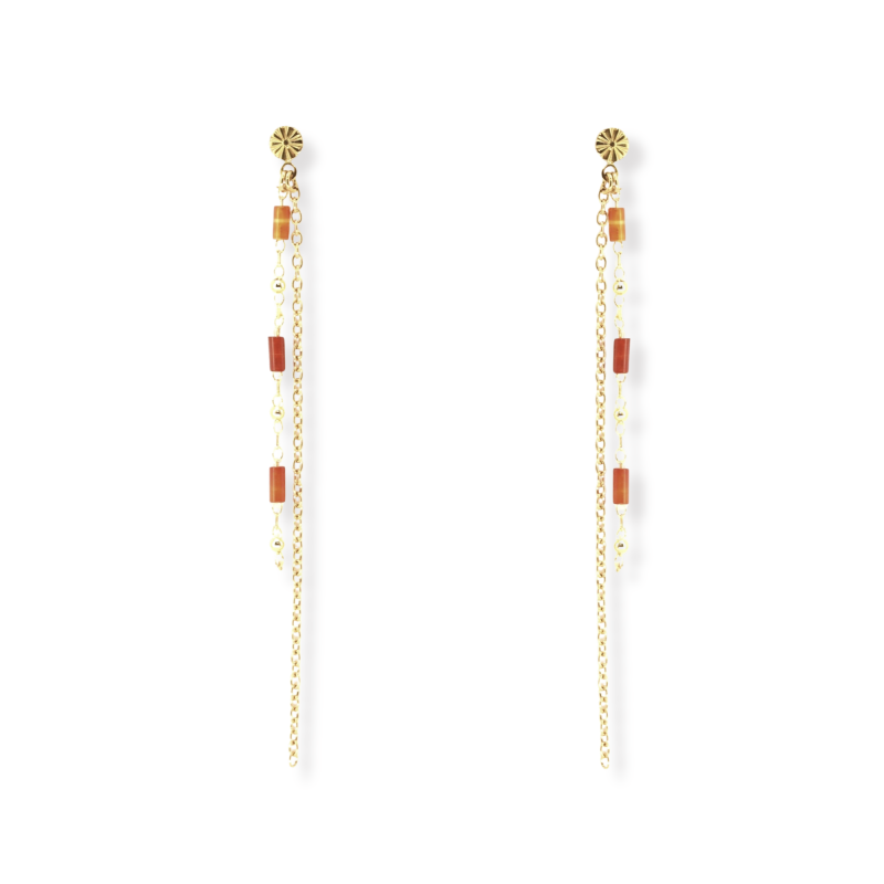 Clous double chaînes pendantes cornaline