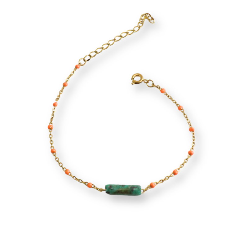 Bracelet chaîne émaillée orange + turquoise africaine