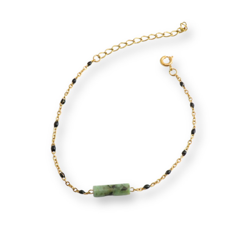 Bracelet chaîne émaillée noir + turquoise africaine