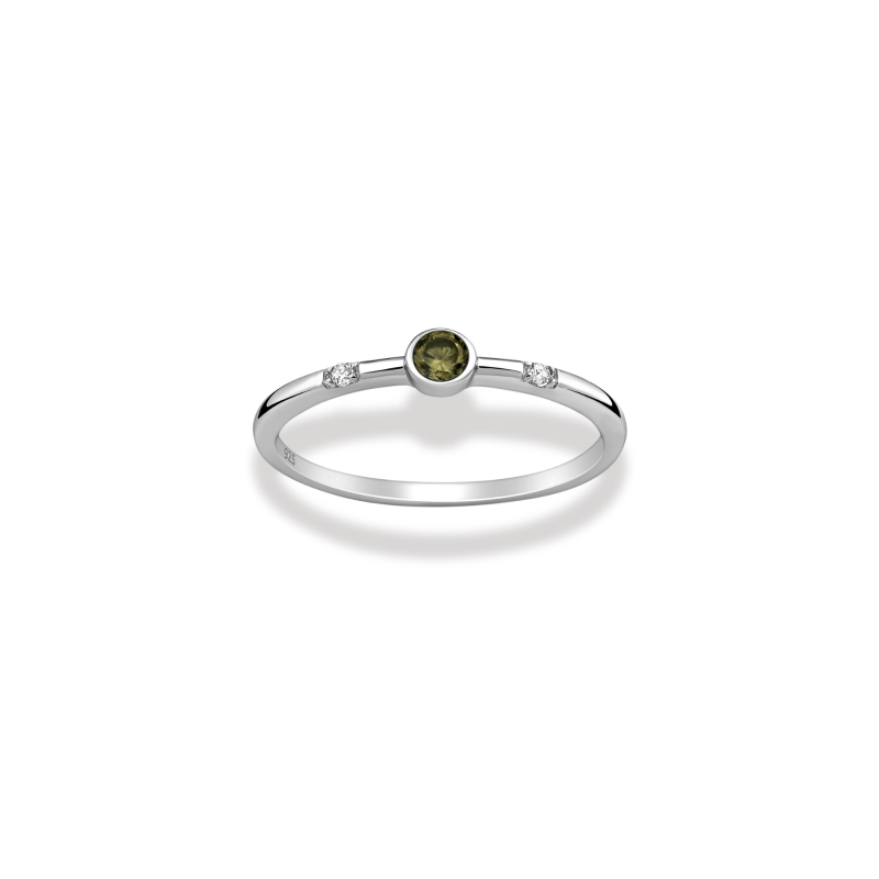 Bague fine oxydes vert - Argent