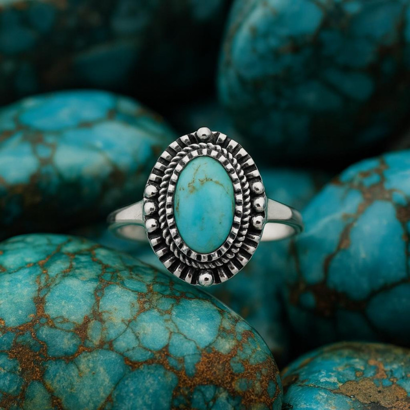 Bague amérindienne ovale turquoise