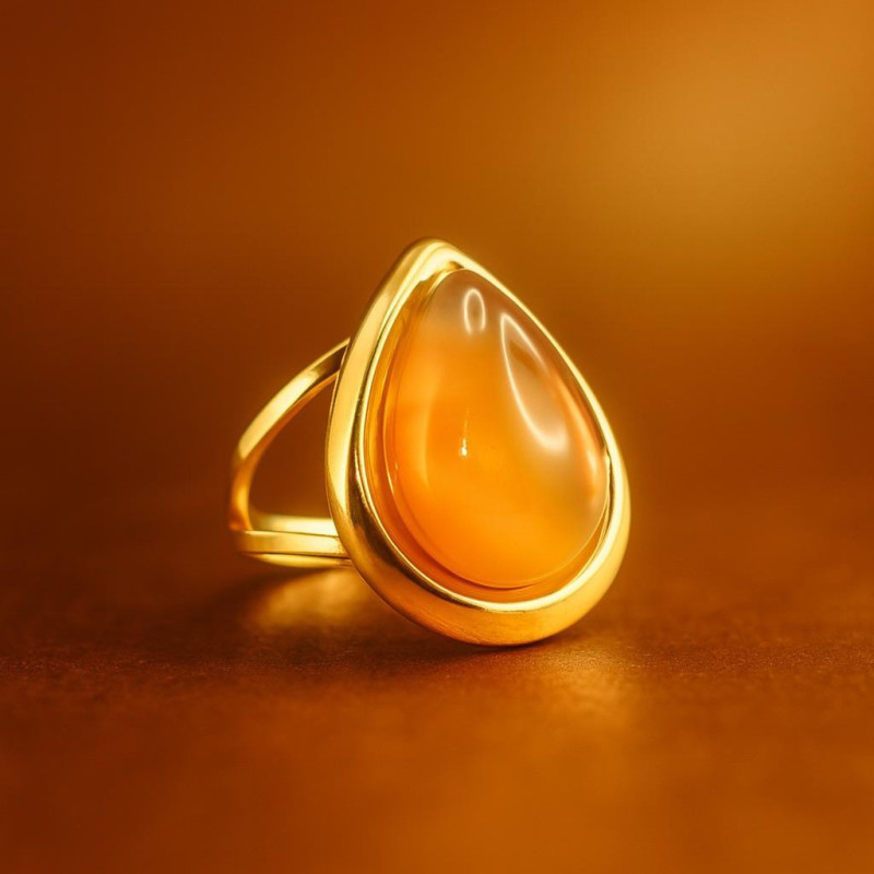 Bague goutte cornaline acier doré