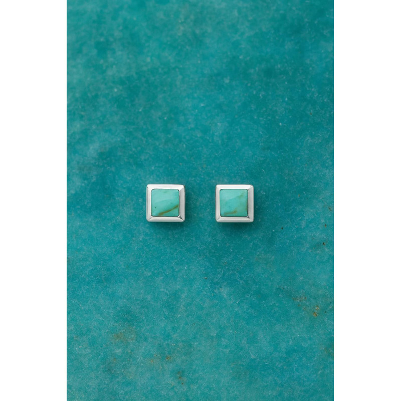 Puces carrées turquoise - Argent 925
