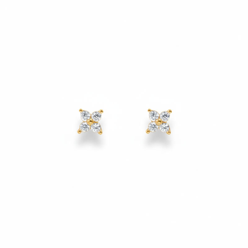 Puces mini fleur 4 oxydes argent doré