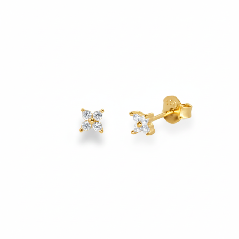Puces mini fleur 4 oxydes argent doré
