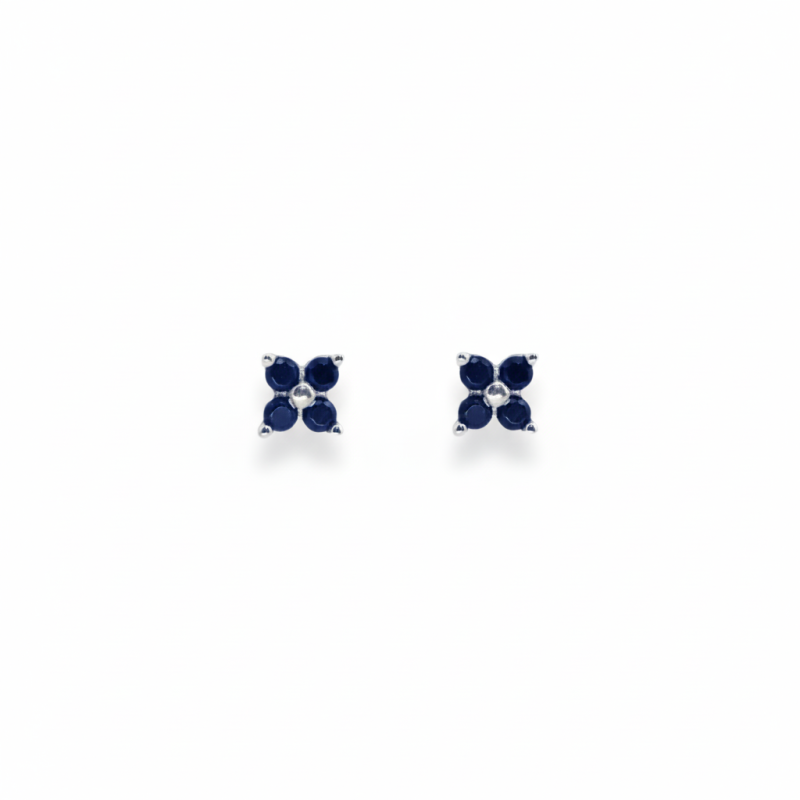 Puces mini fleur 4 oxydes bleu argent 925