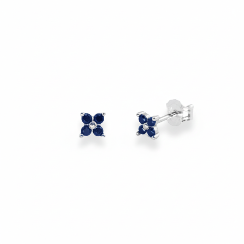 Puces mini fleur 4 oxydes bleu argent 925