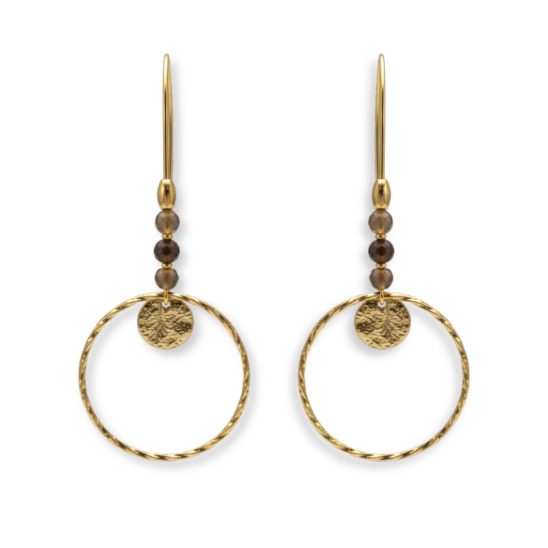 Boucles d'oreilles grand hameçon agate fumé