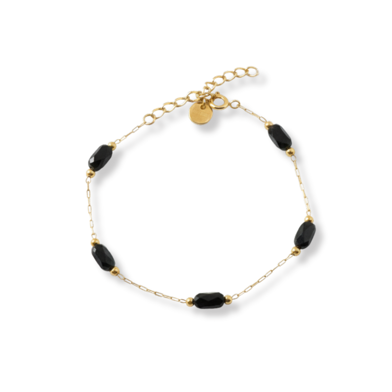 Bracelet chaîne perlée rectangle noire