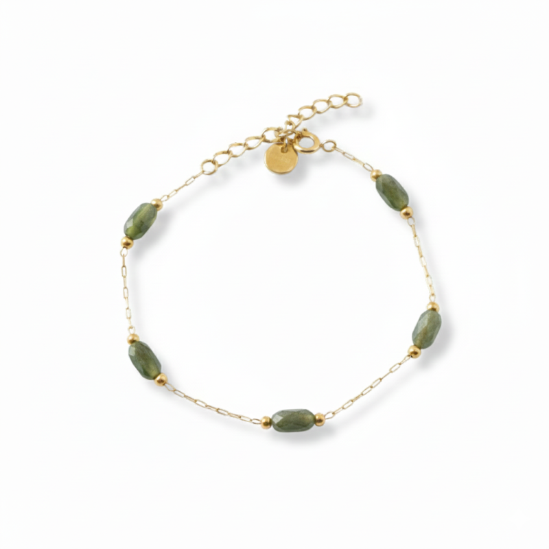 Bracelet chaîne perlée rectangle kaki